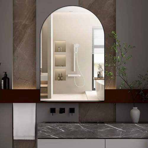 Arched Medicine Cabinet, Recessed Medicine Cabinet Surface Mount Medicine Cabinet with Mirror and Adjustable Shelves Medicine Cabinet Wall Mounted Bathroom Mirror Cabinet, 24x36 Inch (Black) - color: Black
