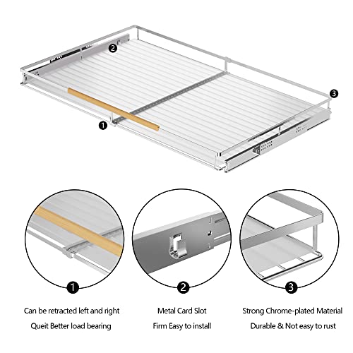 SANNO Pull Out Cabinet Organizer, Pantry Drawer Slide Out Basket Expandable Sliding Shelf Under Sink Shelf, Steel Metal cabinet drawers slide out, Chrome Finish, 23.1 to 39.9" W - color: Chrome-1pack, size: XL 23.1~39.9" W x 22.5" D