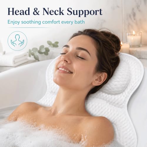 Bath Pillow for Tub, Soft Mesh Bathtub Pillow for Head Neck Back and Shoulder Support, Non-Slip Tub Pillow for Bathtub with 6 Secure Suction Cups and Hanging Hook, Bath Cushion for Soaking Tub