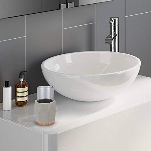 nu steel Cement, Made of Cement Tumbler Cup for Bathroom Vanity Countertops for Rinsing, Drinking, Storing Accessories and Organizing Makeup Brushes, Eye Liners - Stone/Brown