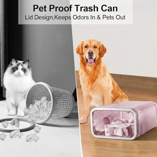 2-Pack Bathroom Trash Can with Lid – 2.6 Gallon / 10L Clear Waste Basket with Pop-Up Lid & Bag Ring – Slim Plastic Garbage Can for Bathroom, Bedroom, Office – Colorful Small Trash Can, Purple Pink - color: Pink