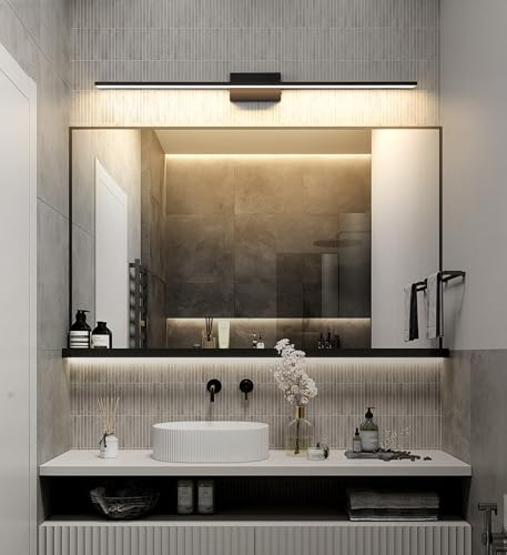 JUSHENG Black Modern LED Vanity Lights for Bathroom Light Fixtures, 47.24 Inch 42W 5CCT Dimmable Vanity Light Bar Bathroom Lighting - color: Black-5CCT, size: 47.24'' Long-Dimmable