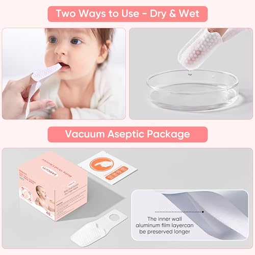 EASICUTI 40Pcs Baby Finger Toothbrush, Dry Wipes Baby Toothbrush, Baby Tongue Cleaner, Newborn Tooth and Gum Wipes, BAB y Oral Cleaner, Infant Toothbrush Mouth Clean for 0-36 Month - size: 1 Count (Pack of 40)