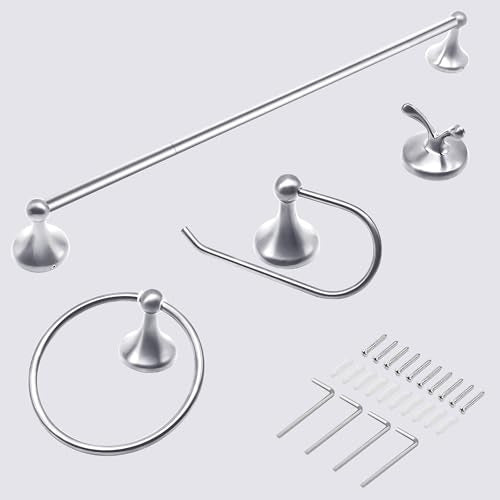 Brushed Nickel Bathroom Hardware Set Wall Mounted Brushed Nickel Accessories Set 4 Pieces Bathroom Hardware Set, 23.6 inch Towel Bar | Towel Hook | Toilet Paper Holder | Hand Towel Holder - color: Nickel