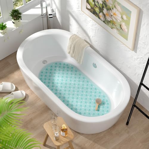 HITSLAM Oval Bathtub Mat Non Slip, 27x15 Inch Bubble Bath Tub Mat for Bathroom, Machine Washable Shower Mat with Suction Cups and Drain Holes, Green - color: Green, size: 27" x 15" (Oval)