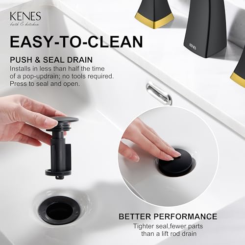 Black and Gold Bathroom Faucets for Sink 3 Hole 2 Handle Widespread | Bathroom Vanity Faucet with Pop Up Drain & Supply Lines, Lead-Free cUPC & NSF Certified, 8 Inch Faucet for Vanity RV Sink - color: Black & Gold