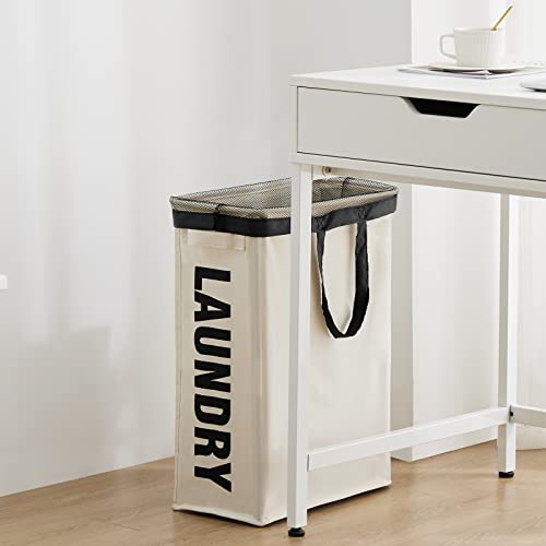 Slim Laundry Hamper with Removable Inner Bag and Side Handles, 45L Small Laundry Baskets to Store Clothes, Narrow Dirty Clothes Hamper for Laundry Room, Bathroom, Bedroom, and Living Room - Beige | Small Laundry Baskets with Mesh Top, Narrow Dirty Clothes