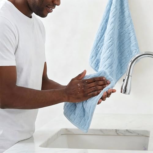 3 Pack Microfiber Hand Towels for Bathroom with Hanging Loops Quick Dry Small Towel Set for Bathroom Kitchen 14 x29.6inch (Blue) - color: Blue