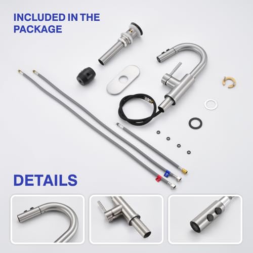 Bathroom Faucet with Sprayer, Brushed Nickel Single Hole with Pop-Up Drain | Kablle Single Handle Pull Out 1 or 3 Hole Laundry Bar Basin Faucet with Deck Plate, KBL-7002BN-CL - color: Brushed Nickel