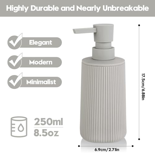 YAUKPH Small Soap Dispenser for Bathroom and Kitchen Matte Beige | Modern Farmhouse Striped Style Plastic Hand Soap Dish Soap Dispenser with Pump - color: Boho Beige