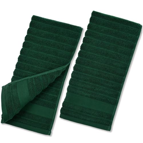 Jacquotha 2-Pack Hand Towels (Forest Green) Ribbed – Kitchen & Bathroom | Premium Cotton Towels 13” x 29”, Soft and Quick Drying 480 GSM - color: Forest Green