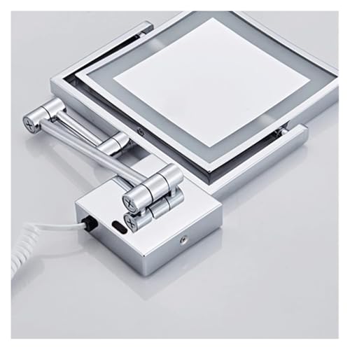 Wall Mounted Lighted Makeup Mirror Square Wall Mounted Double Sided 1X/3X Magnifying Mirror Rotation Extension Bathroom Mirror(Black,Hardwired) - color: Black