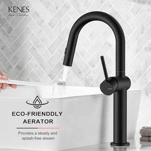 Matte Black 1 Handle Tall Vessel Sink Faucet with Pull Down Sprayer | Vessel Bowl Faucet with Pop Up Drain & Supply Lines, Lead-Free cUPC & NSF Certified, 1 Hole Faucet for Vanity RV Restroom - color: Matte Black, size: Tall