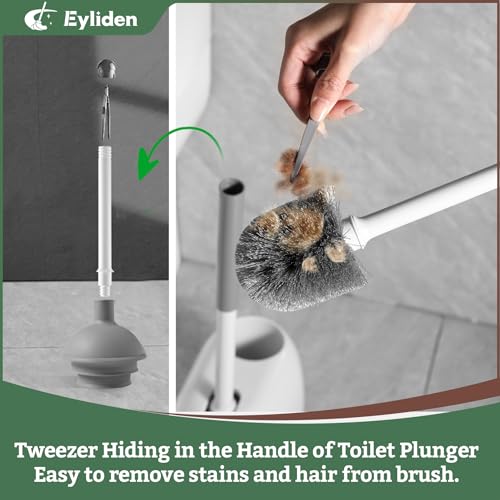 Eyliden Toilet Plunger & Brush Set, 3-Step Suction Cup, Compact Caddy | Space-Saving Toilet Deep Cleaning Combo with Holder, Ultra-Tight Seal, Durable, Nylon Bristles, Bathroom Essentials