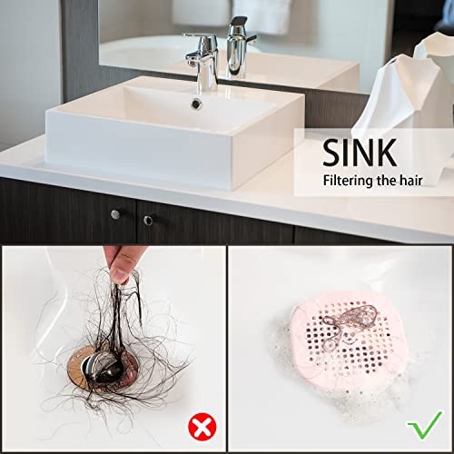 2 Pack Drain Hair Catcher Silicone Drain Protector Bathroom Accessories Hair Stopper Drain Cover for Shower Kitchen Bathroom Tub Pink - color: Pink