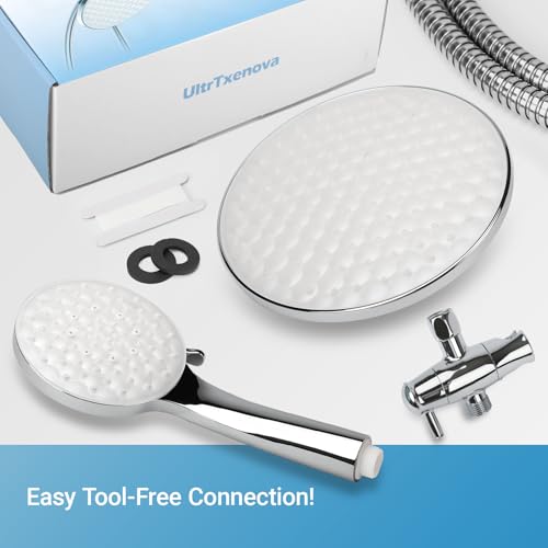 Dual Shower Head with Handheld Combo, 8.6" Rainfall Showerhead | 6 Settings Handheld Shower Head with Hose, Dual Shower System for Full Body Coverage and Easy Installation(Chrome) - color: Chrome