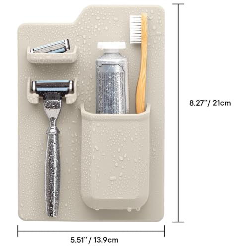 TOOLETRIES The Harvey Toothbrush & Razor Holder - Sand | Silicone bathroom organiser with a reusable adhesive mount for toothbrushes, toothpaste and razors.