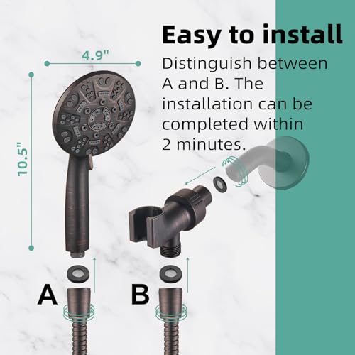 Cobbe 8-Setting Handheld Shower Head, Water-Saving Design, ORB | Trickle Pause Mode, 5ft Stainless Steel Hose, Brass Swivel Bracket, Tool-Free Installation - color: Oil Rubbed Bronze