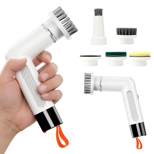 6-in-1 Electric Spin Scrubber with 5 Brush Heads – Cordless, Rechargeable, Dual-Speed & Waterproof, Electric Scrubber for Cleaning Bathroom Tile Floor Window Kitchen Sink