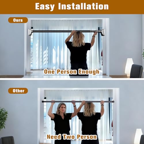 One-Click Tension Curtain Rod 40-67" Adjustable Shower Rod Black No Drilling for Window Bathroom Closet Room Divider Extra Long Curtain Rod - color: Black, size: 40-67"