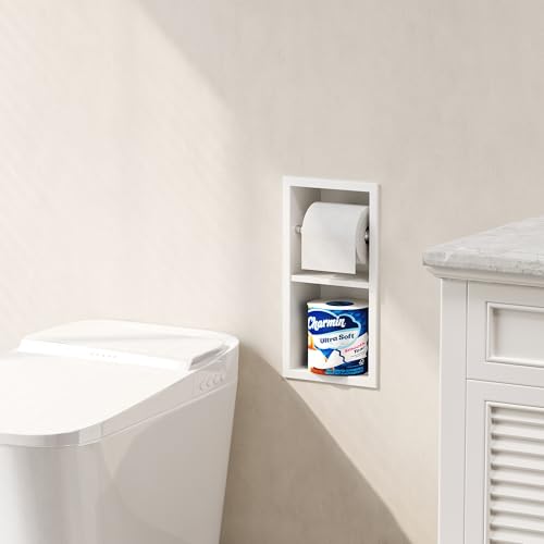 Qeke Recessed Toilet Paper Holder, 304 Stainless Steel Bathroom Toilet Paper Holder with Storage, in Wall Tissue Toilet Roll Holder, Matte White | 304 Stainless Steel, Rustproof & Durable, Space-saving, in Wall Tissue Holder for Bathroom & RV - color: Mat