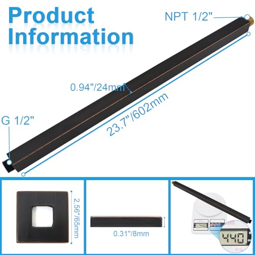 Shower Arm with Flange 24 Inches Ceiling Mount Square Straight Extender Extension Pipe Replacement, Extra Long Shower Arm For Fixed Rain Shower Head or High Ceiling, Oil-Rubbed Bronze - color: Oil Rubbed Bronze, style: 24inch