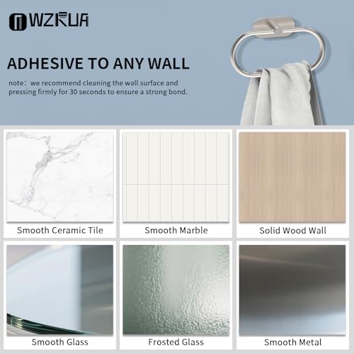 Adhesive Towel Holder for Bathroom Brushed Nickel No Drill Hand Towel Ring Stainless Steel and Zinc Alloy Self Adhesive Towel Hanger for Bath, Kitchen - color: Brushed Nickel