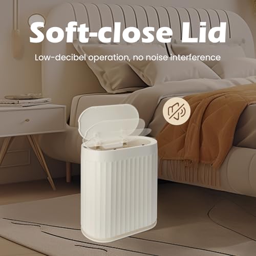 ELPHECO 2 Gallon Sensor Trash Can, Automatic Lid, Beige | IPX5 Waterproof Bathroom Trash Bin, Slim Garbage Can, Plastic Wastebasket for Office, Bedroom and Living Room - color: Beige