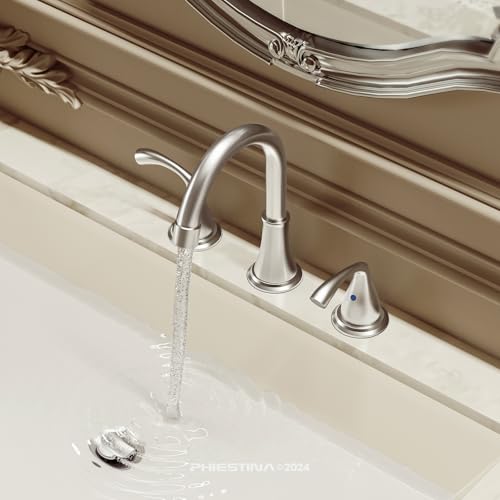 Phiestina 8 Inch Brushed Nickel Widespread Bathroom Sink Faucet 2 Pack, 2 Handle 3 Hole Bathroom Faucet with Metal Pop up Drain and Water Supply Lines,WFJC180-BN-2PACK - color: Brushed Nickel-8 IN, style: 2 pack