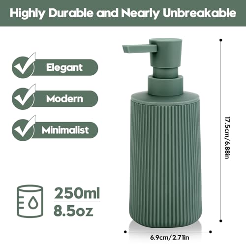 YAUKPH Small Soap Dispenser for Bathroom and Kitchen Matte Green | Modern Farmhouse Striped Style Plastic Hand Soap Dish Soap Dispenser with Pump - color: Sage Green