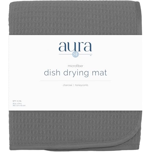 S&T INC. Dish Drying Mat, 18" x 24", XL, Charcoal Grey | Absorbent Microfiber, Extra Large Kitchen Counter Mat for Dishes, Utensils, Pots and Pans, Machine Washable - size: 18" x 24"