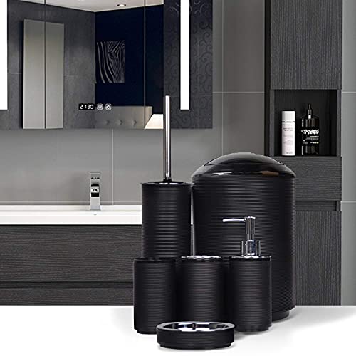 CERBIOR Bathroom Accessories Set 6 Piece Spiral Pattern Bath Ensemble,Black | Includes Soap Dispenser, Toothbrush Holder, Toothbrush Cup, Soap Dish for Decorative Countertop and Housewarming Gift - style: Black