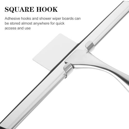 Stainless Steel Window Cleaning Squeegee with 10-inch Blade and Nail-Free Adhesive Hook, Shower Screen Scraper for Bathroom Glass Doors and Car Windows, Multi-Purpose Shower