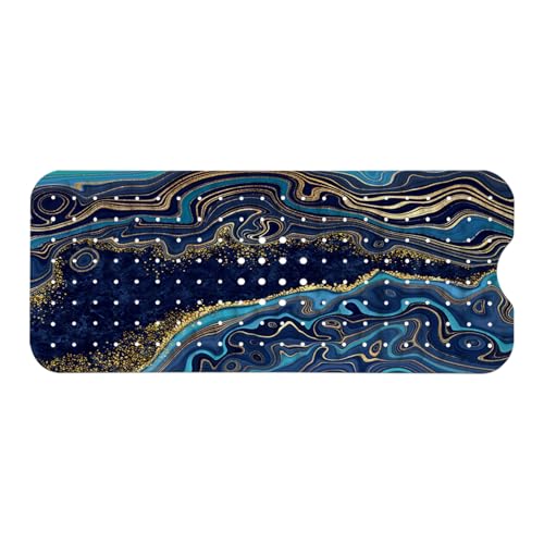 Marble Bath Tub Mat Non Slip, Blue Geometric Marble Non Slip Bath Mat for Shower, Large Washable Shower mats for Showers with Drain Holes and Suction Cups,40 X 16 Inch - color: Blue Geometric Marble