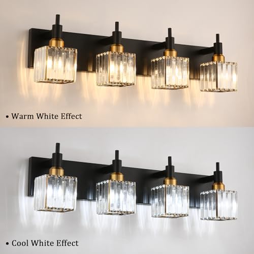 Gold Black Crystal Bathroom Lighting Fixtures, 4 Light Brass Modern Crystal Bathroom Vanity Lights Over Mirror Brass Bath Light - color: Black Gold-Square Shade, size: 4-Light