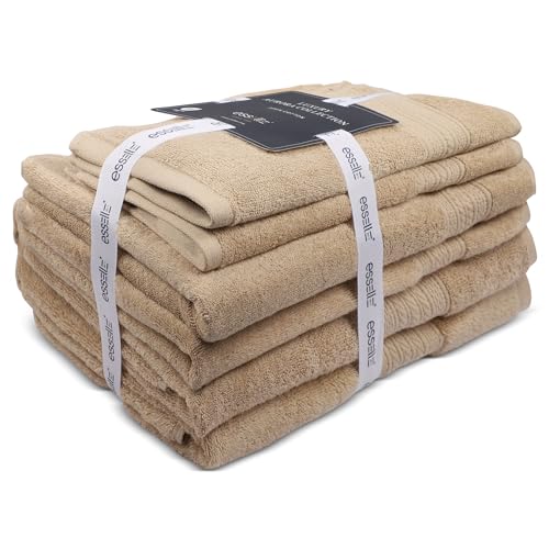 Bath Towel Set 6 Piece 100% Cotton Towel, Aurora Collection, Durable, Quick Dry & Lightweight Extra Soft Towels, 2 Bath Towels, 2 Hand Towels, 2 Washcloths, Everyday Use for Pool Days - Beige - color: Beige