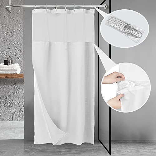 N&Y HOME Stall Waffle Weave Shower Curtain with Snap-in Liner White 36x72 | 12 Hooks & Snap on Fabric Liner, Washable, Mesh Window, Hotel Style, 36 x 72 Small Stall Size Shower Curtain Set for Bathroom - color: White, size: 36"W x 72"L (Pack of 1)
