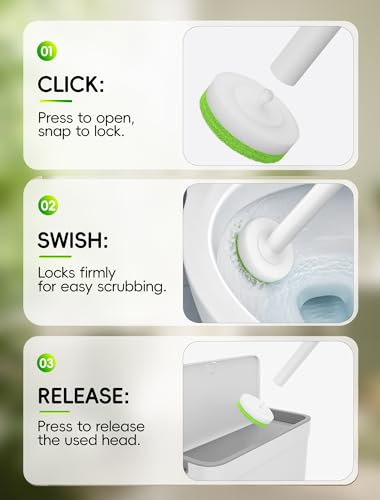 Disposable Toilet Bowl Cleaner Wand System with Green Refill Heads, Wall Mount Toilet Brush and Holder Set for Bathroom Cleaning (Toilet Brush + 48 Refills)