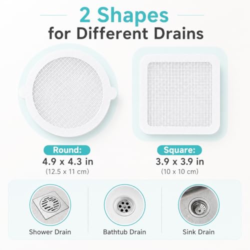 Disposable Drain Hair Catcher Mesh Stickers, Round & Square Shower Drain Covers for Hair, Adhesive Bathtub Sink Drain Protector, Disposable Hair Trap Strainer for Bathroom, Kitchen, Tub