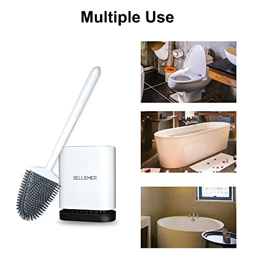 Silicone Toilet Brush, Ventilation Slots Holder 2 Pack Pearl White | Flexible Bristles Flat Head for Rim, Hair Tangle-Free, Easy to Clean, Compact Design, Rustproof Handle, for Toilet/Sink/Tub - color: Pearl White-2pcs