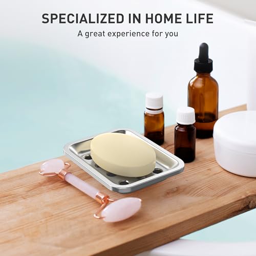 Stainless Steel Soap Dish for Kitchen Sink, Large Draining Tray | Metal Soap Holder for Bathroom, Shower, Kitchen Sink Counter, Container for Sponges, Steel wool, Scrub brushes, Anti-Rust - color: Large Round Hole