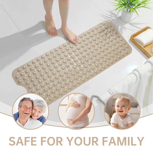 Bathtub Mats for Shower Tub Non-Slip Bath Mat 39 x 16 Inch Extra Long Shower Mat, Bath Tub Mat for Bathroom with Machine Washable, BPA Free for Kids (Brown) - color: Brown