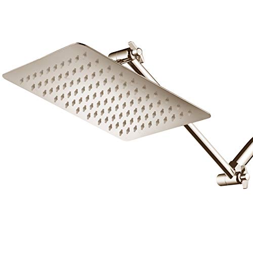 HotelSpa Giant 10" Stainless Steel Rainfall Square Showerhead with 11 inch Solid Brass Adjustable Extension Arm – Brushed Nickel Finish - color: Brushed Nickel