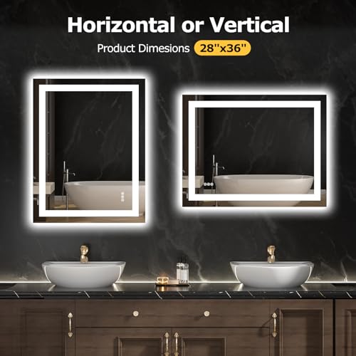 Hivone 36.1X28.1 LED Bathroom Mirror with Lights, Anti-Fog, Dimmable, Backlit + Front Lit, Smart Bathroom Vanity Mirror, Memory Function, Shatterproof, Tempered Glass (Horizontal/Vertical) - size: 36.1"L x 28.1"W