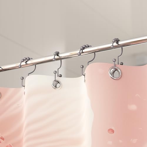 Titanker Shower Curtain Hooks Rings, Rust-Resistant Metal Double Glide Shower Hooks for Bathroom Shower Rods Curtains, Set of 12 Hooks - Neutral Gray - color: Neutral Gray, style: Modern