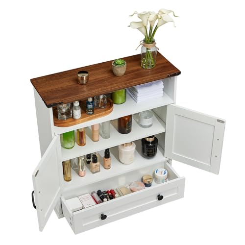 Bathroom Cabinet with Double Barn Doors – Wall Mounted Medicine Cabinet over Toilet with Adjustable Shelf & Drawer, 25" Wide Hangging Storage Cabinet for Bathroom, Kitchen, Laundry, Entryway White - color: White