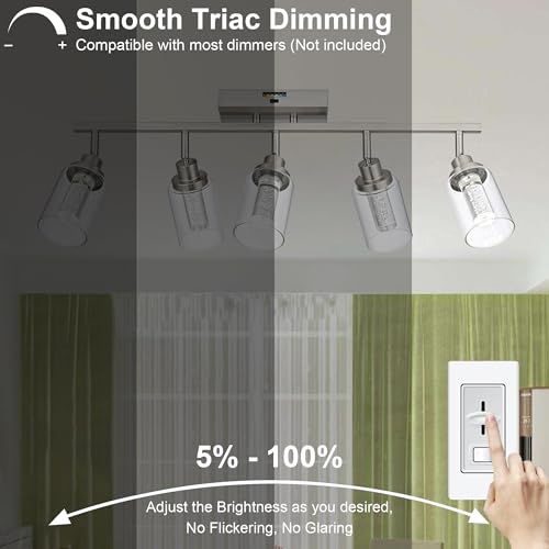 MELUCEE LED 5 Light Track Lighting Kit Brushed Nickel Ceiling Spotlights | Vanity Lights Modern Track Light Fixture with Flexibly Rotatable Heads, Built-In LED Chips, 5-Color Temperature Adjustable - color: Brushed Nickel, size: 5 Lights