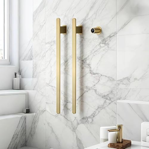 Bathroom Heated Towel Rack, Brushed Gold Towel Warmer, 2Bars, 110V | Smart Touch Control, Wall Mounted, Concealed Hardwired, Stainless Steel, Dry Towels in Modern Bathrooms, Space-Saving Design - color: Brushed Gold-2 Bars