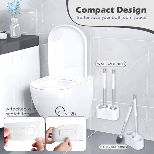 Toilet Brush and Holder Set,Toilet Bowl Brush + Flat Scrubber Brush,with Hangable Long Handle,Ventilated Base, Durable Nylon Bristles,Toilet Cleaner Brush for Bathroom RV Toilet Deep Cleaning