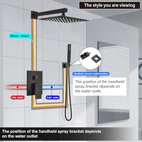 Midanya Shower Faucet Set with Handheld Sprayer,12 Inch,Oil Rubbed Bronze | Rough-in Shower Valve and Trim Kit Included,Square Rain Head,Wall Mount Shower System,All Metal,Bathroom - color: Bronze, size: 12 Inch